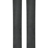 Orange skis with black lower halves and circular emblem on top sheets.