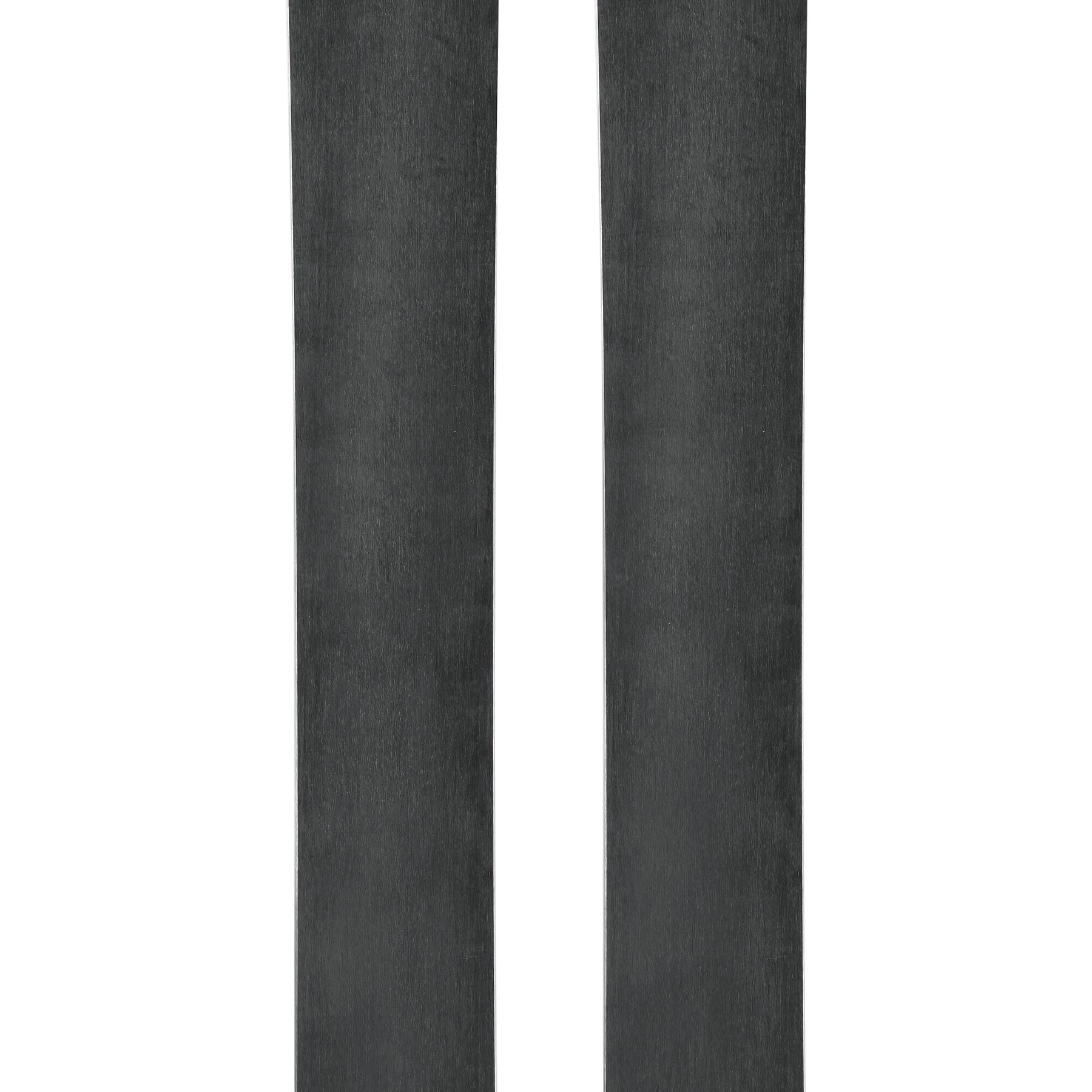 Orange skis with black lower halves and circular emblem on top sheets.