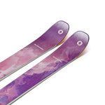 Pair of purple skis with watercolor pattern and Blizzard logo on top.