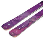 Purple ski tips and bases with graphic pattern and visible size numbers.