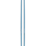 Pair of light blue skis with black tips and slim side profile