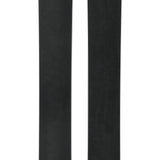 Pair of orange and black skis with teal branding and contrasting end caps.