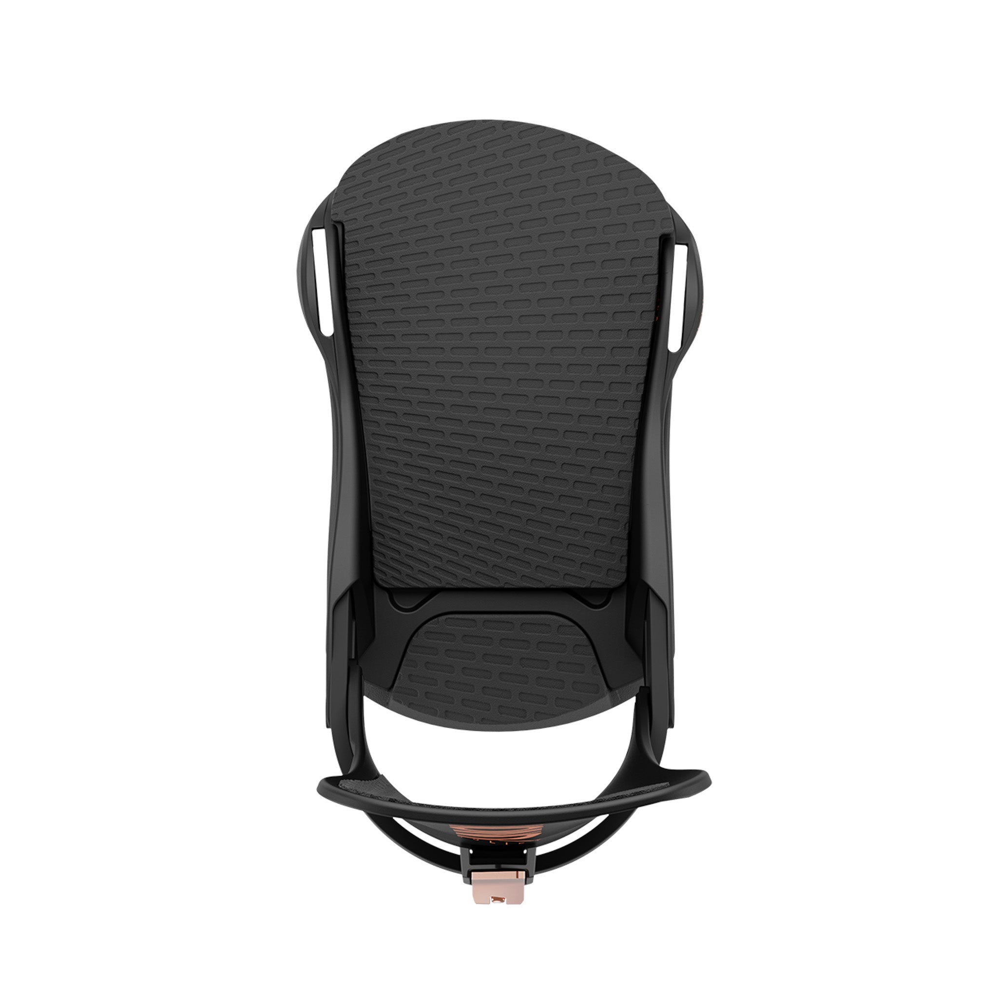 Union Women's Juliet Snowboard Bindings 2025 - A black snowboard binding with a textured top and rose gold buckles.