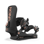 Union Women's Juliet Snowboard Bindings - Black bindings with rose gold buckles and straps.