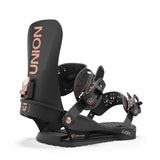 Union Women's Juliet Snowboard Bindings - Black bindings with rose gold buckles and straps.