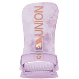 Union Women's Juliet Snowboard Bindings 2025 - A pair of light purple snowboard bindings with a rose gold buckle and strap hardware.