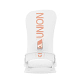 Union Women's Juliet Snowboard Bindings - A pair of white snowboard bindings with rose gold buckles and straps.