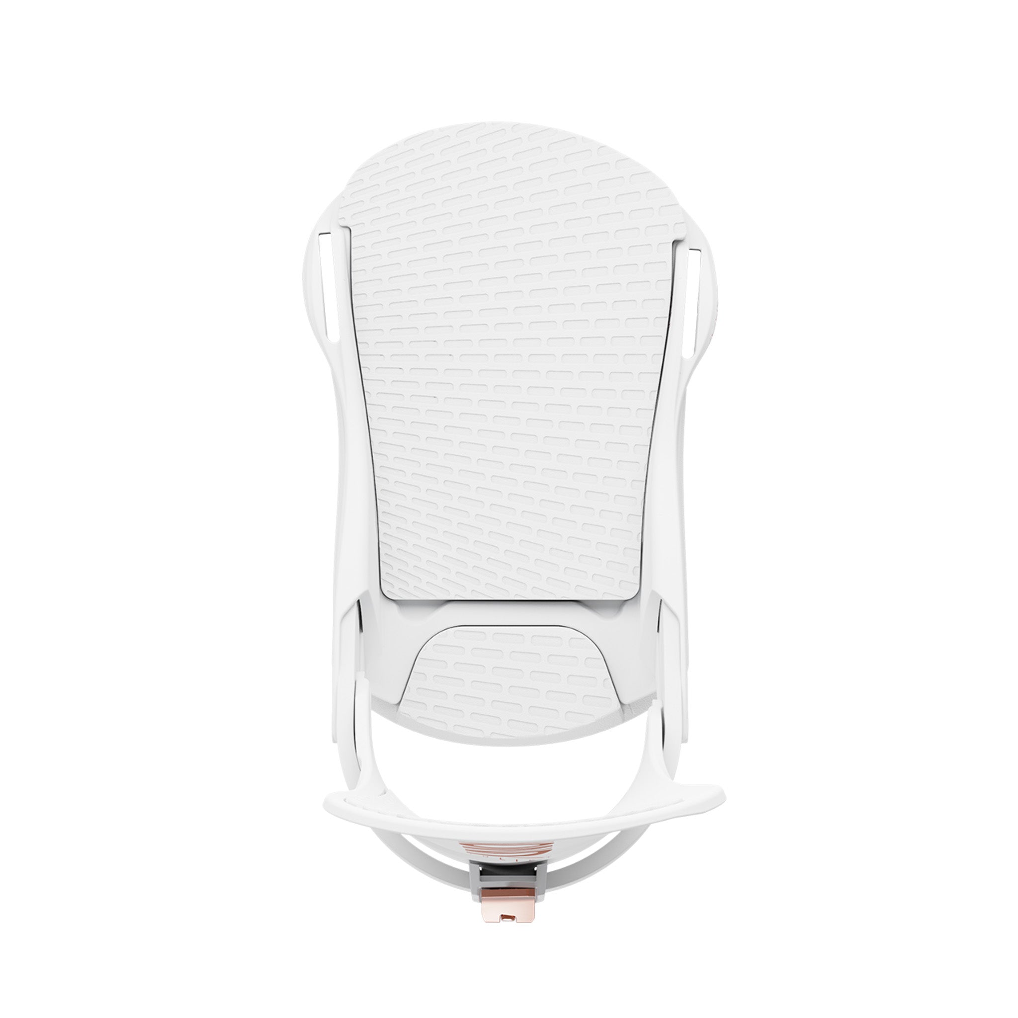 Union Women's Juliet Snowboard Bindings 2025 - A white snowboard binding with a textured top plate and rose gold buckles.