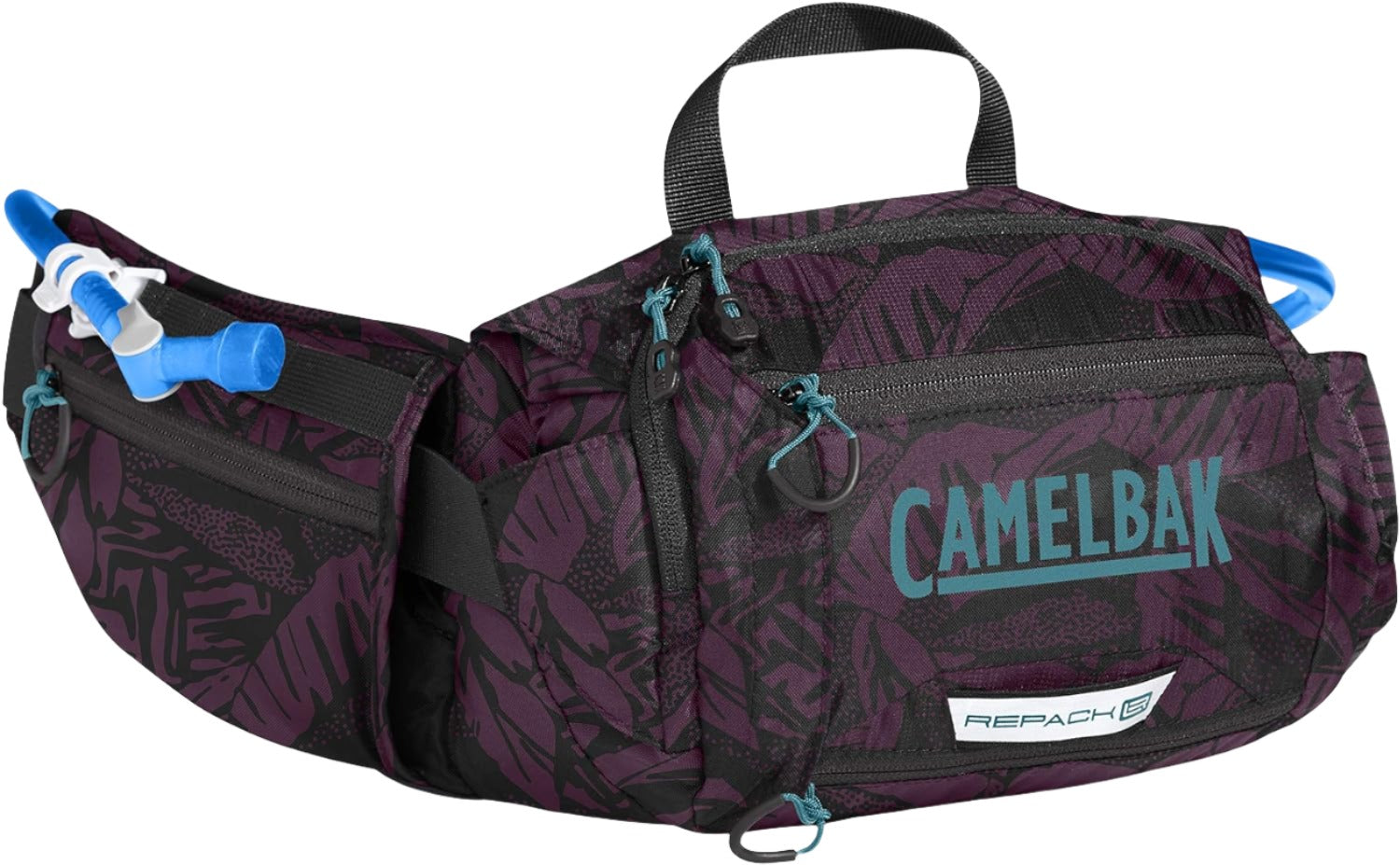 CamelBak Repack LR 4 Belt 1.5L - A purple and black belt with a zippered pocket on the front, featuring a blue zipper pull.