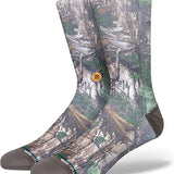 Stance x Realtree Kid's Xtra Crew Sock 2023 - Camo patterned crew socks with green, brown, and tan colors.