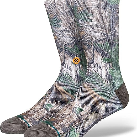 Stance x Realtree Kid's Xtra Crew Sock 2023 - Camo patterned crew socks with green, brown, and tan colors.