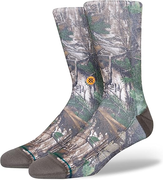 Stance x Realtree Kid's Xtra Crew Sock 2023 - Camo patterned crew socks with green, brown, and tan colors.