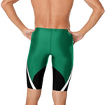 Speedo Edge Splice Jammer Swimsuit - A green swimsuit with a white stripe on the side and black trim around the edges.