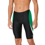 Speedo Edge Splice Jammer Swimsuit - A black swimsuit with a green and white diagonal stripe on the left leg.
