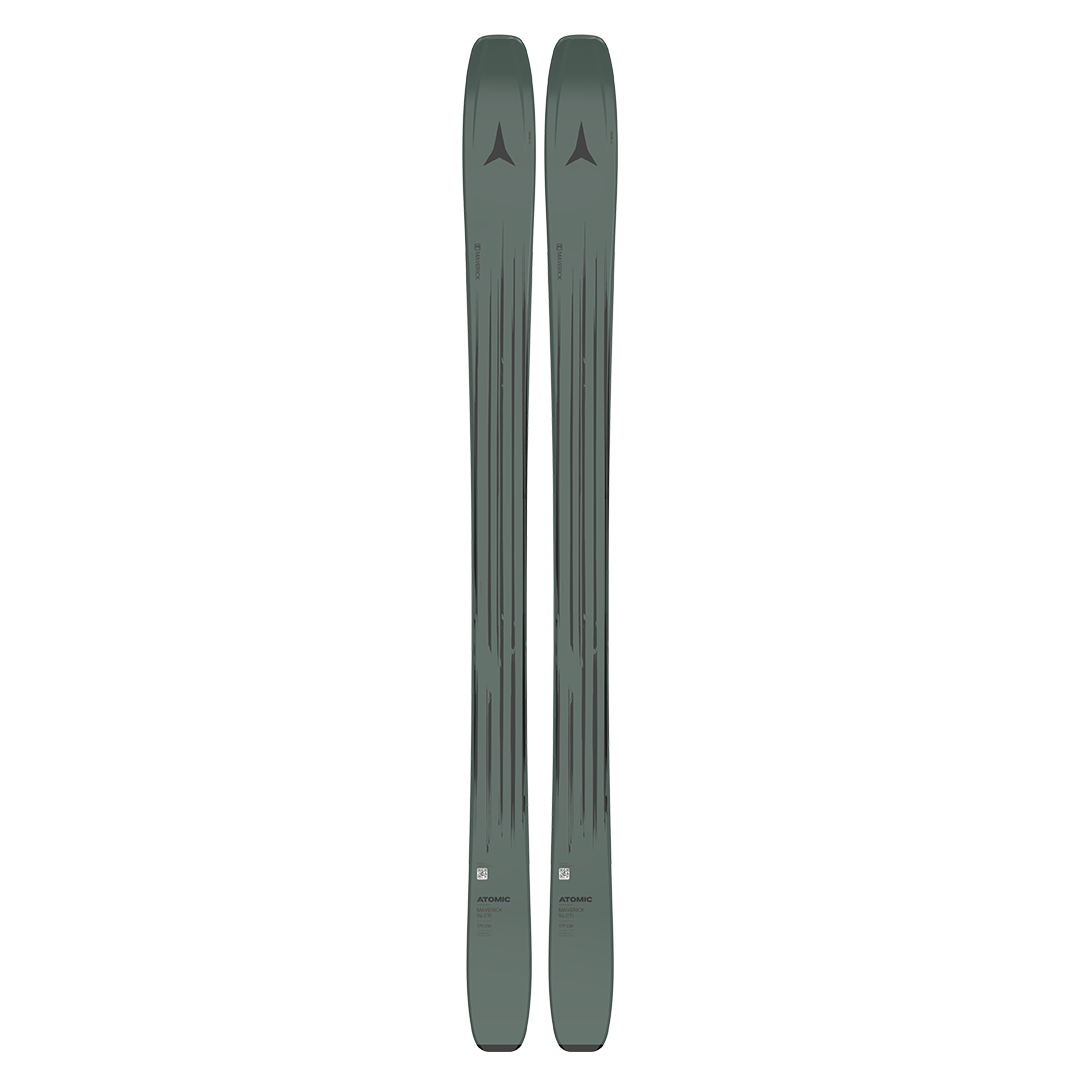 Atomic Maverick 96 CTI Skis 2026 - A pair of dark green skis with a black logo at the top, featuring a textured surface and a subtle pattern of thin white lines.