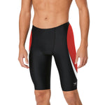 Speedo Edge Splice Jammer Swimsuit - A black swimsuit with a red and white stripe pattern on the side.
