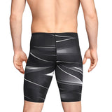 Speedo Infinite Pulse Jammer Swimsuit - A black swimsuit with a white geometric pattern and a high waistband.
