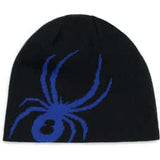 Spyder Youth Arachnid Beanie 2025 - A black beanie with a blue spider design on the front.