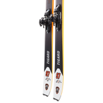 Dynafit Tigard 97 Flat Skis - 2025 model with a sleek black and orange color scheme, featuring a distinctive white stripe along the top edge of each ski.
