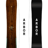 Arbor A-Frame Camber Snowboard 2025 - White snowboard with black lettering and a small white logo on top.
