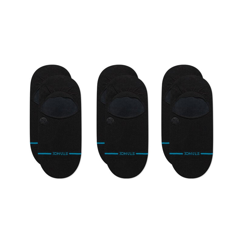 Stance Icon No Show Casual Sock 3-Pack 2024 - A black pack of three no-show socks with a small circular logo on each toe area.