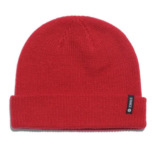 Stance Icon 2 Beanie 2024 - A red beanie with a black tag on the cuff that says "STANCE" in white letters.