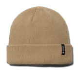 Stance Icon 2 Beanie 2024 - A tan beanie with a black tag featuring white lettering that reads "STANCE" on the front cuff.