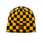 Stance Checked Out Beanie 2025 - Black beanie with a yellow and black checkerboard pattern.