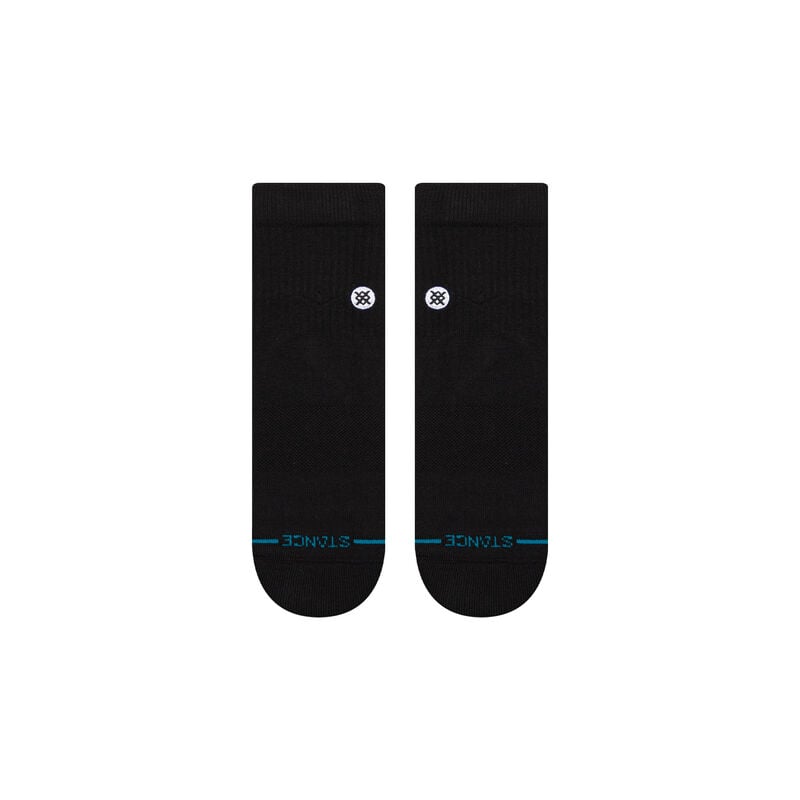 Stance Icon Quarter Sock 2025 - A pair of black ankle socks with a white logo on the top.