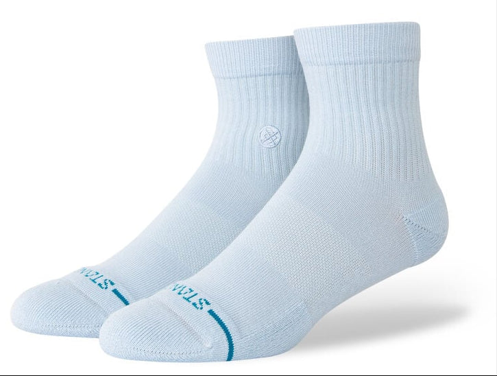 Stance Icon Quarter Sock 2025 - White socks with a small blue logo on top of foot.