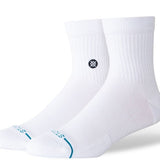 Stance Icon Quarter Sock 2025 - White socks with a black logo on the ankle area.