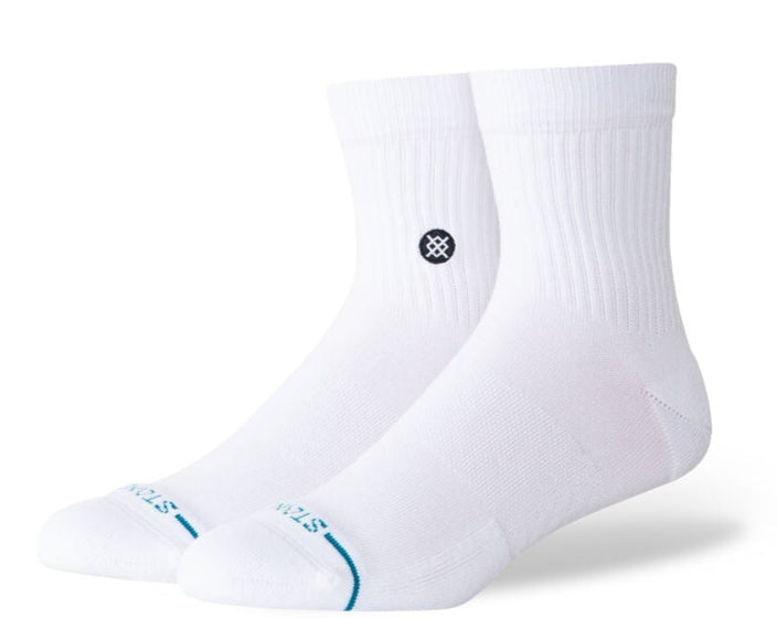 Stance Icon Quarter Sock 2025 - White socks with a black logo on the ankle area.