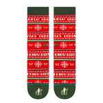 Stance I Know Him Crew Sock 2025 - Red crew socks with white snowflakes and "I know him" written in white letters.