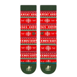 Stance I Know Him Crew Sock 2025 - Red crew socks with white snowflakes and "I know him" written in white letters.