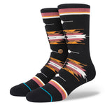 Stance Cloaked Crew Socks 2023 - Black crew socks with a subtle, abstract pattern of dark gray and light gray brushstrokes.