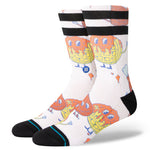 Stance Bock Bock Crew Sock 2024 - A pair of white crew socks with a cartoon duck design and blue accents.