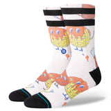 Stance Bock Bock Crew Sock 2024 - A pair of white crew socks with a cartoon duck design and blue accents.