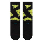 Stance Mean One Crew Sock 2025 - A black crew sock with a green and yellow abstract design on top.