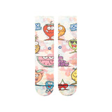 JOLLY RANCHER CREW C SOCK 2024 - A pair of crew socks with a colorful pattern featuring various fruit candies from the Jolly Rancher brand.