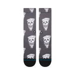Stance Pizza Face Casual Crew Sock 2024 - A gray crew sock with a repeating pattern of white pizza slices and faces.