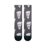 Stance Pizza Face Casual Crew Sock 2024 - A gray crew sock with a repeating pattern of white pizza slices and faces.