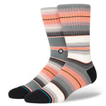 Stance Lanak Pass Snow Crew Sock 2024 - A pair of crew socks in a grey and orange plaid pattern with black accents.