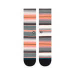 Stance Lanak Pass Snow Crew Sock 2024 - A pair of crew socks with a gray, orange, and white striped pattern.