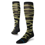 Stance Creeky Meadow Snow Sock 2025 - A pair of knee-high snow socks with a green and black zebra stripe pattern.