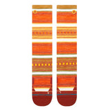 Stance Windy Pine Ultralight Wool Snow Sock 2025 - A pair of orange and brown striped snow socks with a repeating pine tree pattern.