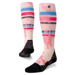 Stance Brong Snow Sock 2025 - Pink snow socks with a subtle pattern of thin, darker pink stripes on the top portion and solid black toes and heels.