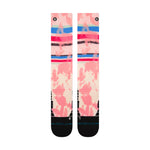 Stance Brong Snow Sock 2025 - A pair of snow socks with a pink and blue pattern on a white background.