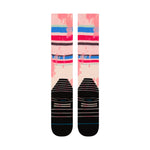 Stance Brong Snow Sock 2025 - A pair of snow socks with a pink and blue pattern on a white background.