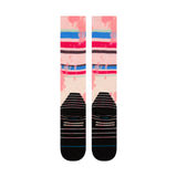 Stance Brong Snow Sock 2025 - A pair of snow socks with a pink and blue pattern on a white background.