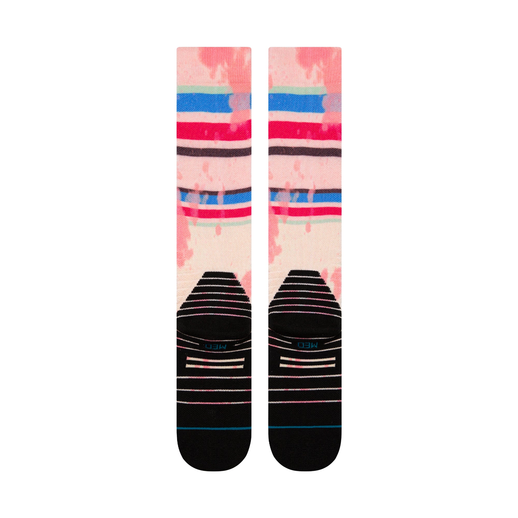 Stance Brong Snow Sock 2025 - A pair of snow socks with a pink and blue pattern on a white background.